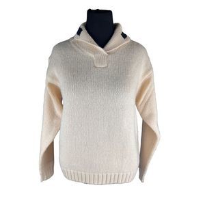Vintage woman’s L.L Bean large natural cream wool blend collared warm sweater